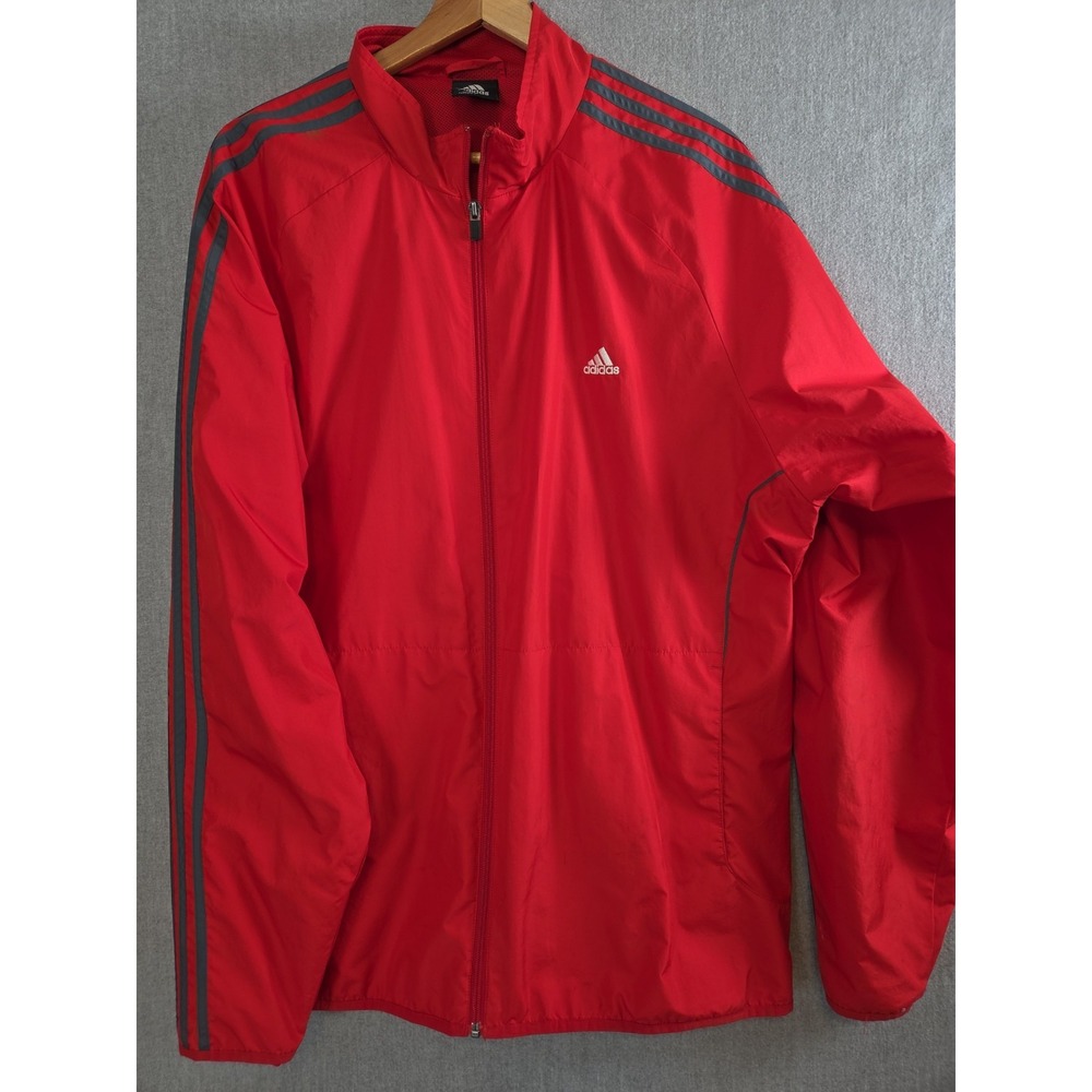 Adidas Vintage Track Jacket Mens XL Red Gray Stripe Embroidered Logo Zip Up
